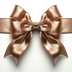 Decorative rose gold bow with long ribbon isolated on white background, generative Ai