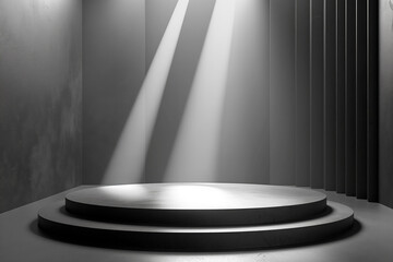 Obraz premium An empty modern pedestal with dynamic lighting on a textured background, concept of display. Generative AI