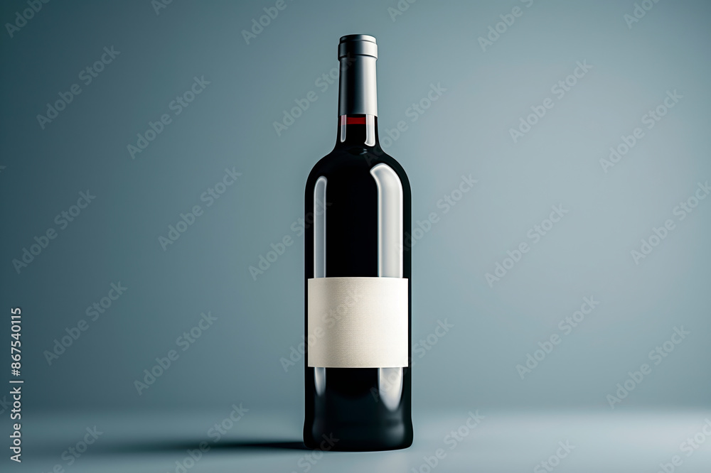 Poster a wine bottle with a blank label on a soft light blue background, showcasing a mockup concept. gener