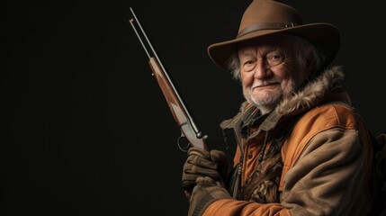 Fototapeta premium Studio shot of a mature hunter aiming with a rifle isolated on black background