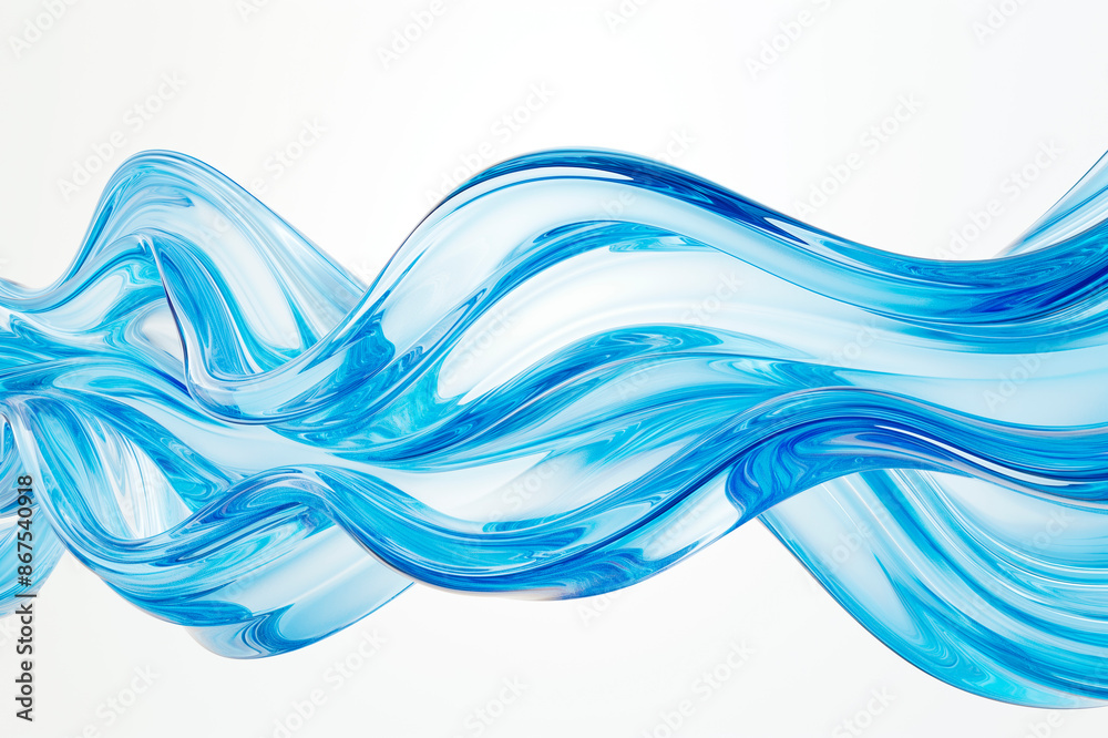 Poster A dynamic abstract blue wave design on a clean white background, exemplifying fluidity and motion. Generative AI