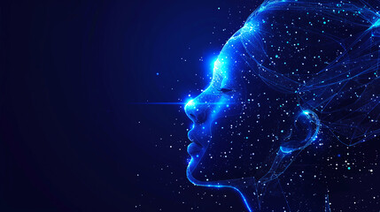 Digital profile of a human head with interconnected lines on a starry blue background, depicting a technology concept. Generative AI