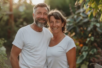 Obraz premium Happy Couple in Nature, Smiling and Posing for a Photo