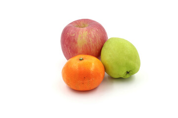 orange apple and Guava, isolated on white background