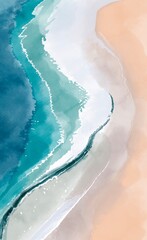 Watercolor beach background. Beautiful watercolor beach ocean shore, sea, sand. Watercolor illustration design elements for landscape background and wallpaper