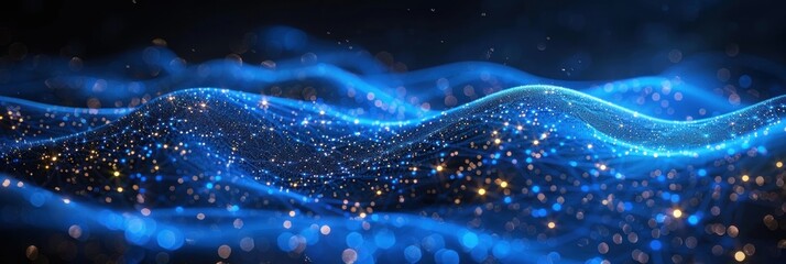 Fototapeta premium Abstract Blue Wave with Glowing Particles