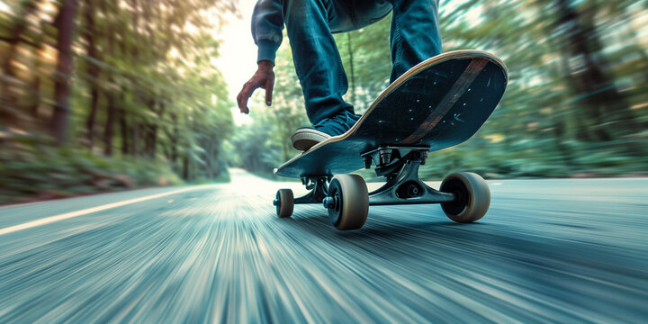 Man riding on a longboard in motion
