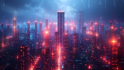 Fototapeta premium Futuristic Cityscape with Neon Lights