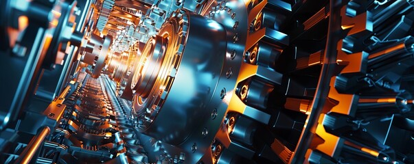 Abstract heavy machinery with dynamic lighting, abstract industrial background, concept of robust construction