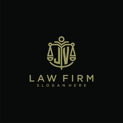 JV initial monogram logo for lawfirm with scale vector design