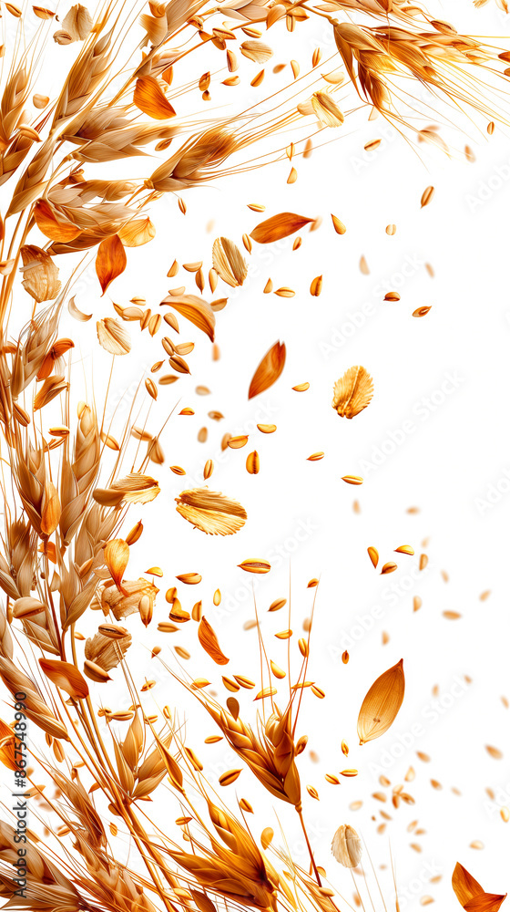 Wall mural White background with explosion of oat seeds