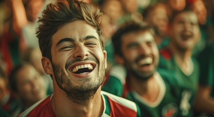 Obraz premium Jubilant Soccer Fan in Stadium Crowd