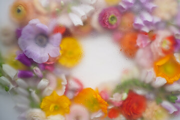 Abstract blurred floral frame with empty space for text or design. Original floral background for cover