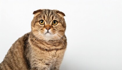 Obraz premium Scottish Fold is a distinctive breed of domestic cat characterised by a natural dominant gene mutation associated with osteochondrodysplasia causing the ears to fold. isolated on white background