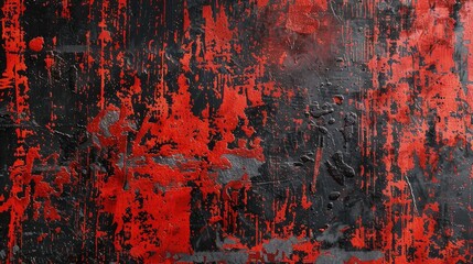 A heavily worn and scratched red and black paint surface, creating a unique distressed and grunge abstract texture with rust stains and weathered streaks.