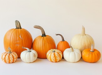 Obraz premium Autumn Harvest Pumpkins: Large, Medium, and Mini Squash Arrangement