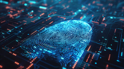 A detailed biometric security background showcasing a fingerprint scan 