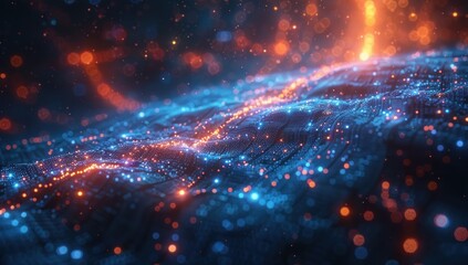 Obraz premium Abstract Digital Landscape with Glowing Lights