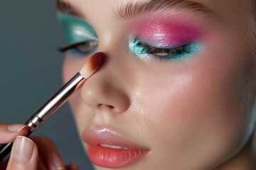 Close Up of Woman's Face with Colorful Eye Makeup