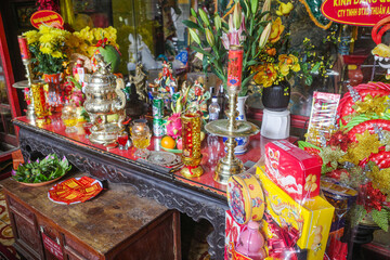 oi An, Vietnam - 8 Feb, 2024: Interior of the Quan Cong Temple. Hoi An Ancient Town, Quang Nam Province