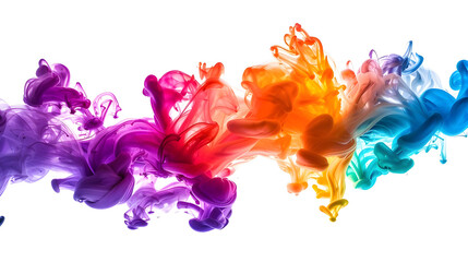 multi Colored ink swirling in water on a white background
