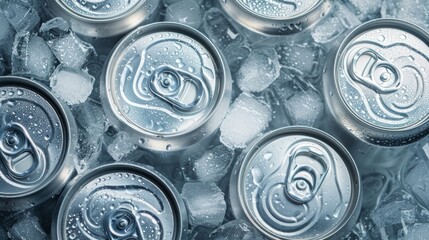 top of aluminium Soda cans with water drops