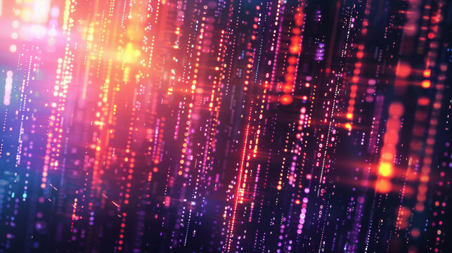A dynamic digital background with a cascade of glowing binary code falling like rain. 