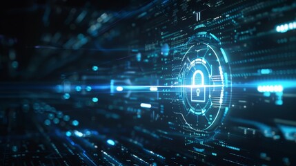 Digital Security Lock Icon with Cybernetic Background