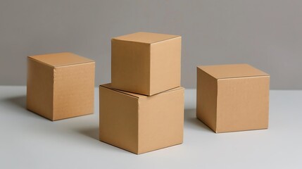 Medium blank cardboard boxes on a light gray background, ready for packaging design.