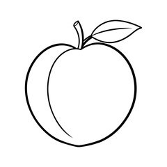 Peach line art illustration. Peach with leaf outline icon. Healthy vegan food concept