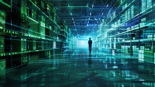 Futuristic Cyber Cityscape with a Lone Figure