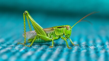 Fototapeta premium Grasshopper on a carpet, high detail, green tones, watercolor texture