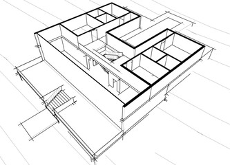 house building sketch architecture 3d illustration