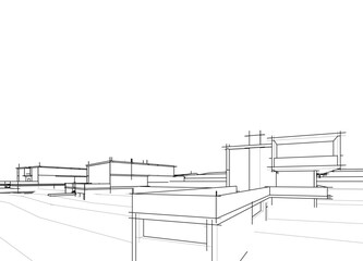 house building sketch architecture 3d illustration