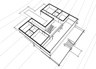 house building sketch architecture 3d illustration