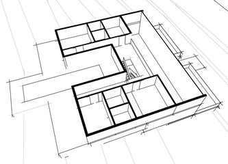 house building sketch architecture 3d illustration