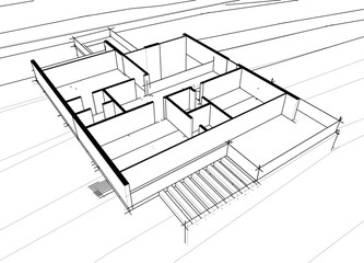 house building sketch architecture 3d illustration