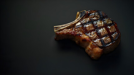 bone steak on black background and an empty area for text