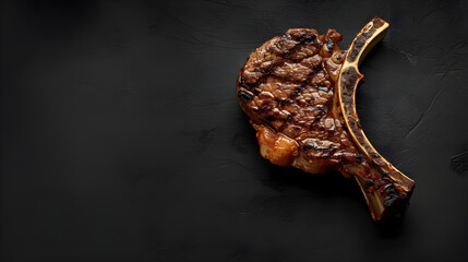 bone steak on black background and an empty area for text
