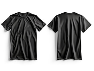 Two black t-shirt mockups on a white background, ideal for design presentation and branding concepts. Generative AI