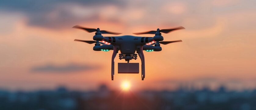 A drone delivering a small package labeled medication, photorealistic, bright sky background