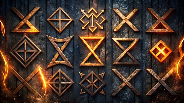 Wikinger Hintergrund - Alte Runen und Symbole - Holzkunst, Nordische Mythologie und Kultur