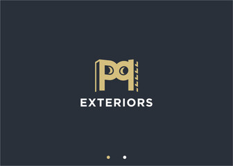 pp letter with exterior building logo design vector silhouette illustration