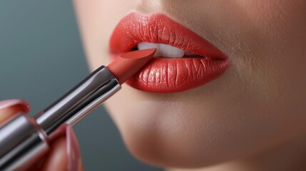 Woman Applying Red Lipstick