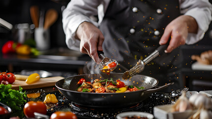 A chef cooking a dish close view