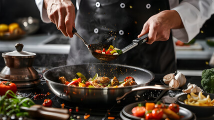 A chef cooking a dish close view