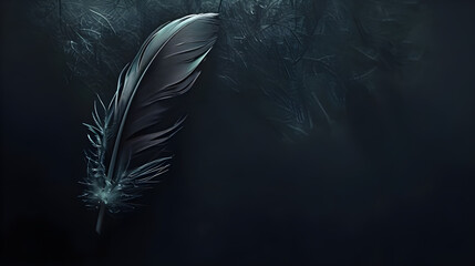 Feather of a bird on a dark background, Silhouette of a white feather abstract artistic