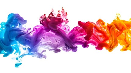 multi Colored ink swirling in water on a white background