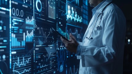 FutureForward Collaboration Businessperson and Doctor Analyzing Medical Data Trends with CuttingEdge Technology