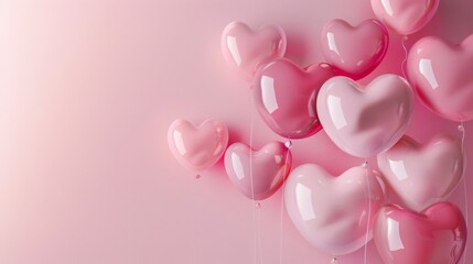 Pink Heart Balloons Against Pink Background